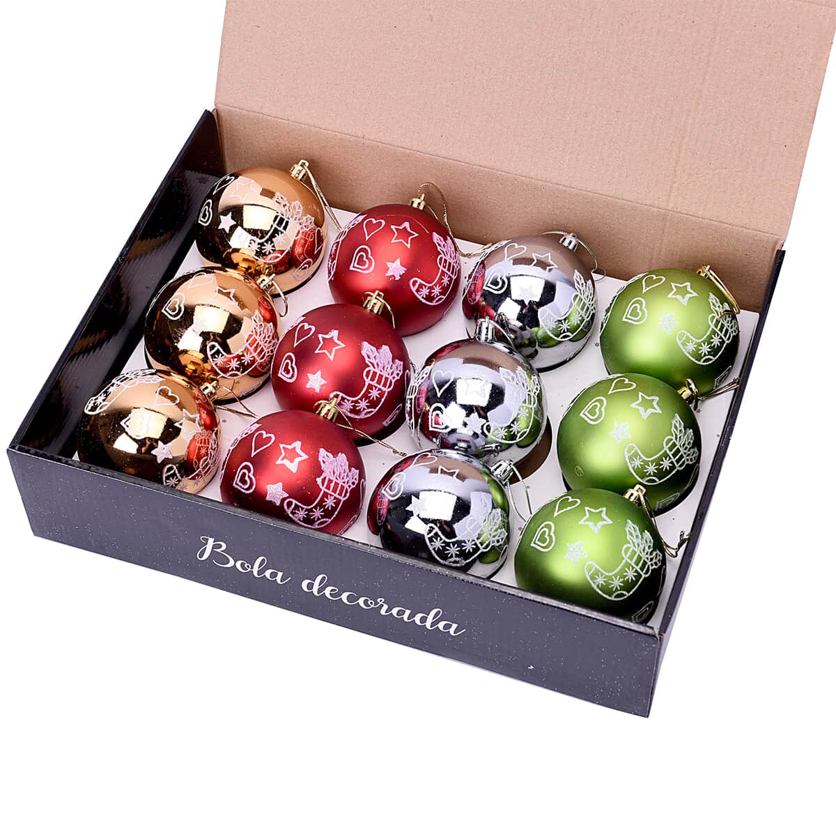 12 Pieces of Christmas Tree Decoration  in Gift Box - Green image number 0