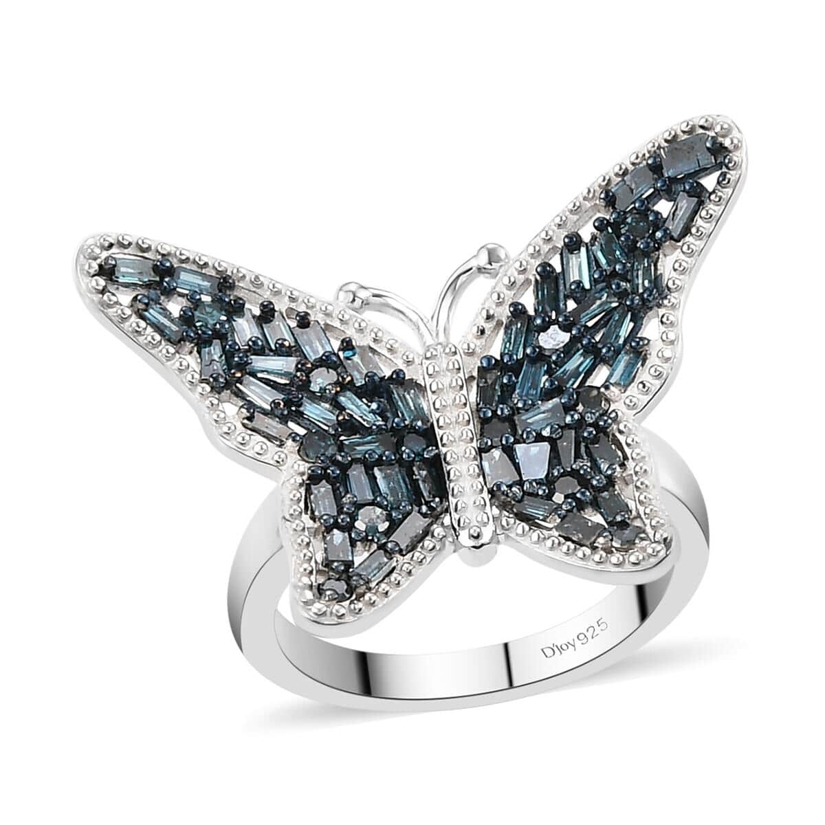 Blue Diamond Butterfly Ring in Rhodium and Platinum Over Sterling Silver (Size 7.0) 1.00 ctw image number 0