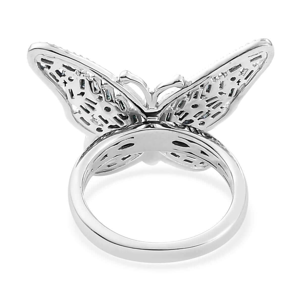 Blue Diamond Butterfly Ring in Rhodium and Platinum Over Sterling Silver (Size 7.0) 1.00 ctw image number 4
