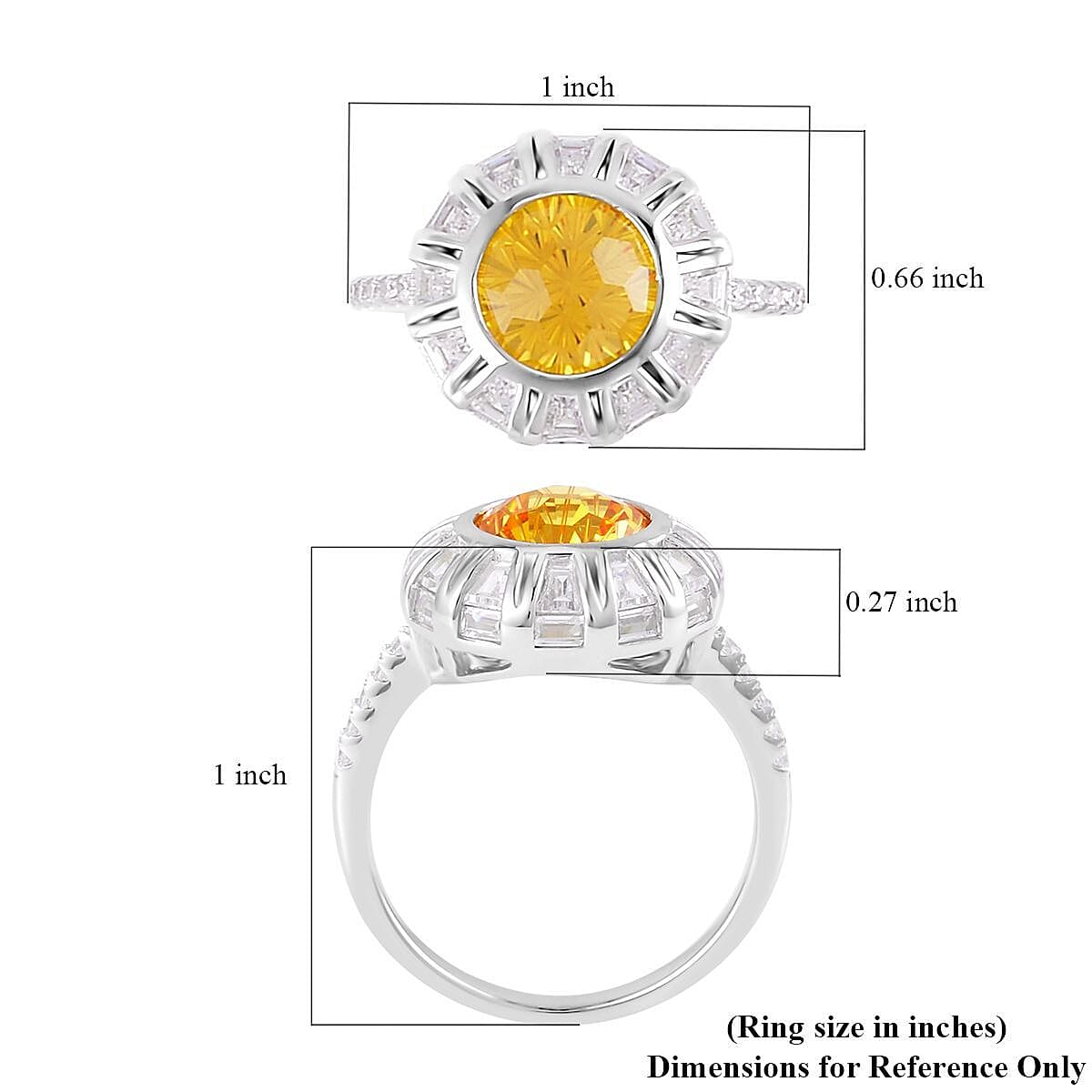 Lustro Stella Honey Comb Fire Work Cut Finest Yellow & White CZ Halo Ring in Platinum Over Sterling Silver (Size 7.0) 9.30 ctw image number 5