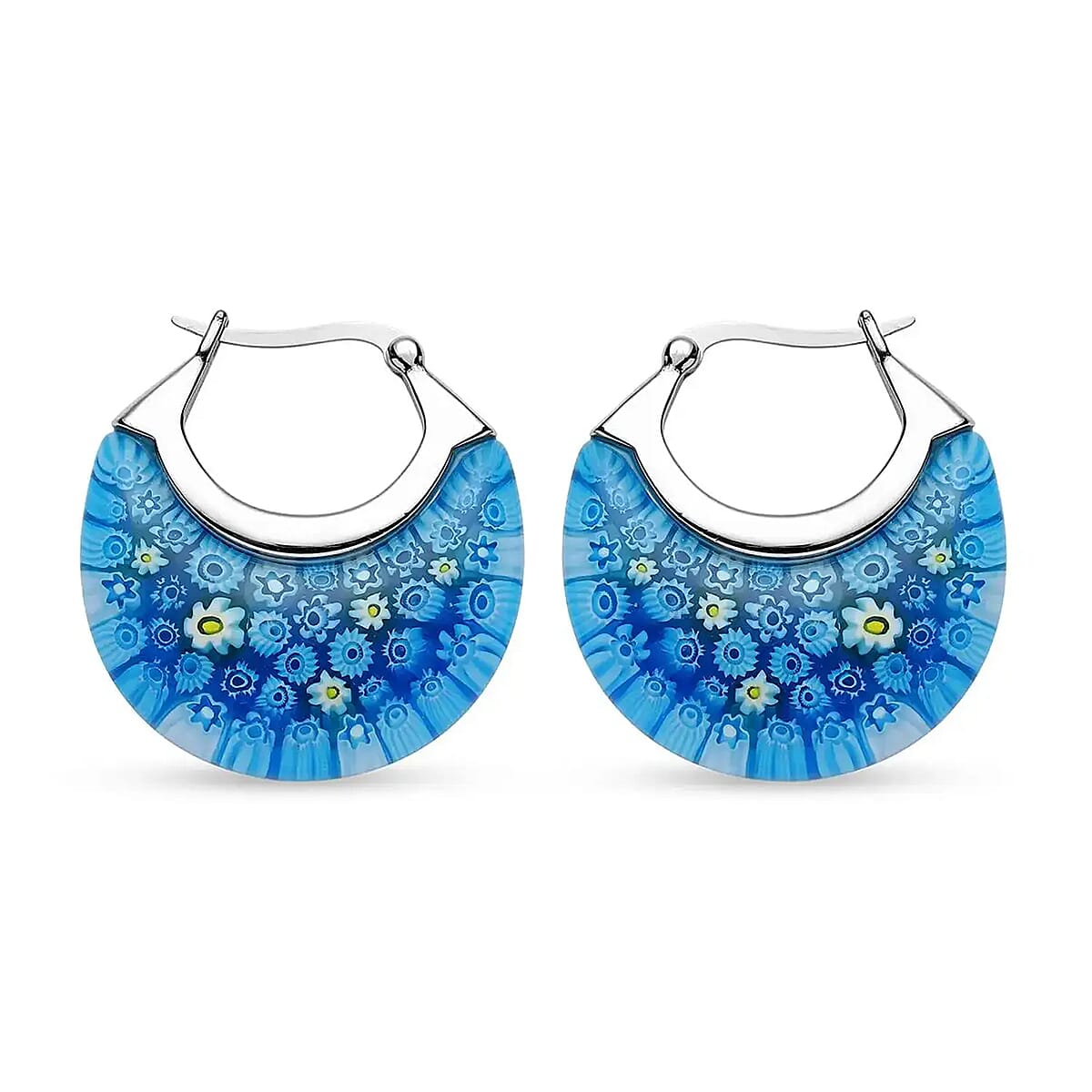 Blue Murano Style Basket Earrings in Stainless Steel image number 0