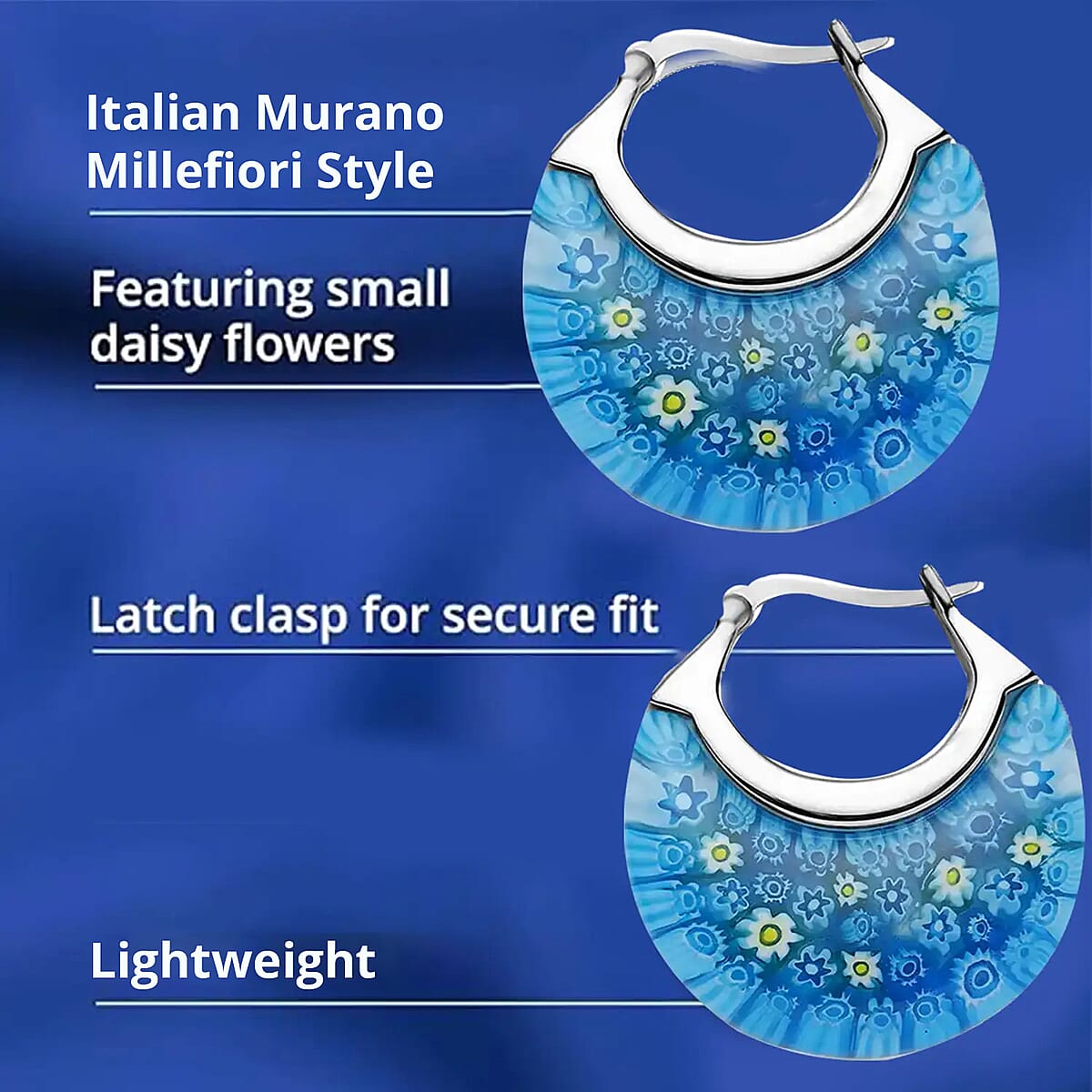 Blue Murano Style Basket Earrings in Stainless Steel image number 2