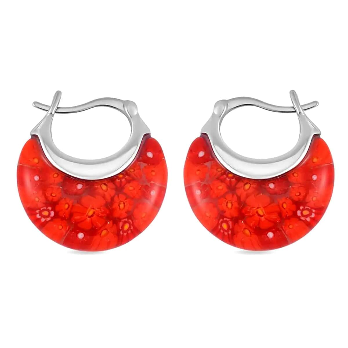 Red Murano Style Basket Earrings in Stainless Steel with Lifetime Guarantee image number 0