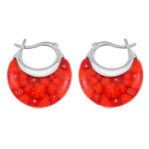 Red Murano Style Basket Earrings in Stainless Steel with Lifetime Guarantee