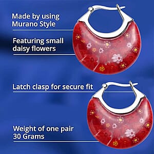 Red Murano Style Basket Earrings in Stainless Steel with Lifetime Guarantee