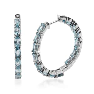 Cambodian Blue Zircon Inside Out Hoop Earrings in Platinum Over Sterling Silver 10.30 ctw