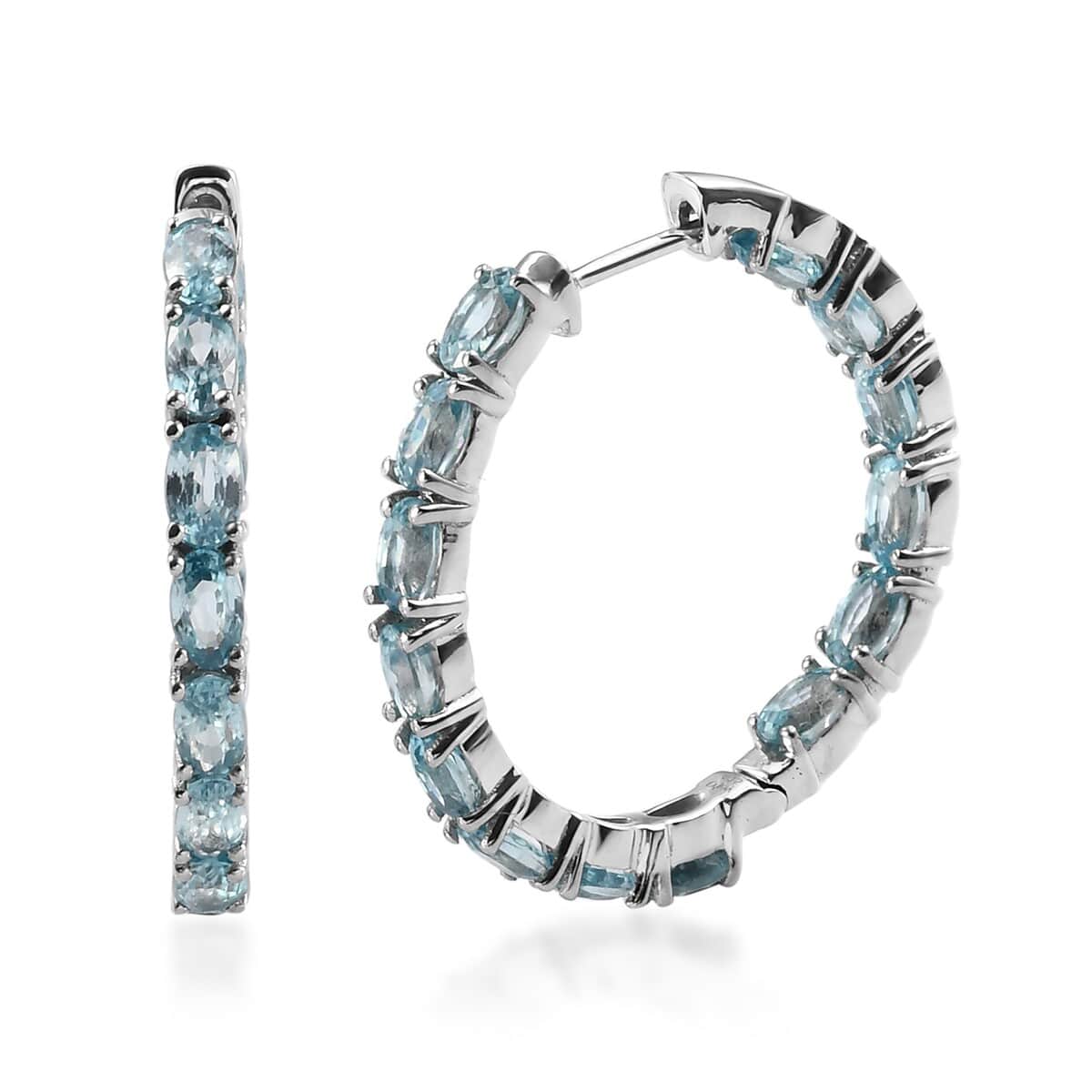 Cambodian Blue Zircon Inside Out Hoop Earrings in Platinum Over Sterling Silver 10.30 ctw image number 0