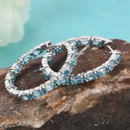 Cambodian Blue Zircon Inside Out Hoop Earrings in Platinum Over Sterling Silver 10.30 ctw image number 1