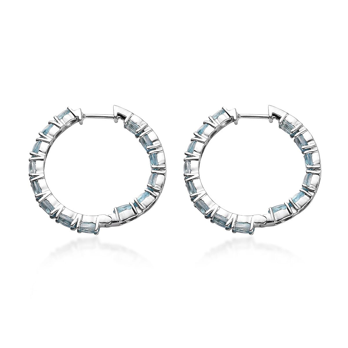 Cambodian Blue Zircon Inside Out Hoop Earrings in Platinum Over Sterling Silver 10.30 ctw