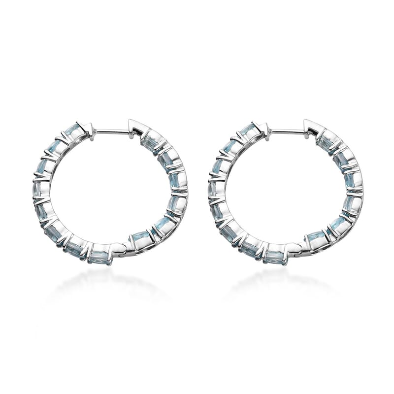 Cambodian Blue Zircon Inside Out Hoop Earrings in Platinum Over Sterling Silver 10.30 ctw