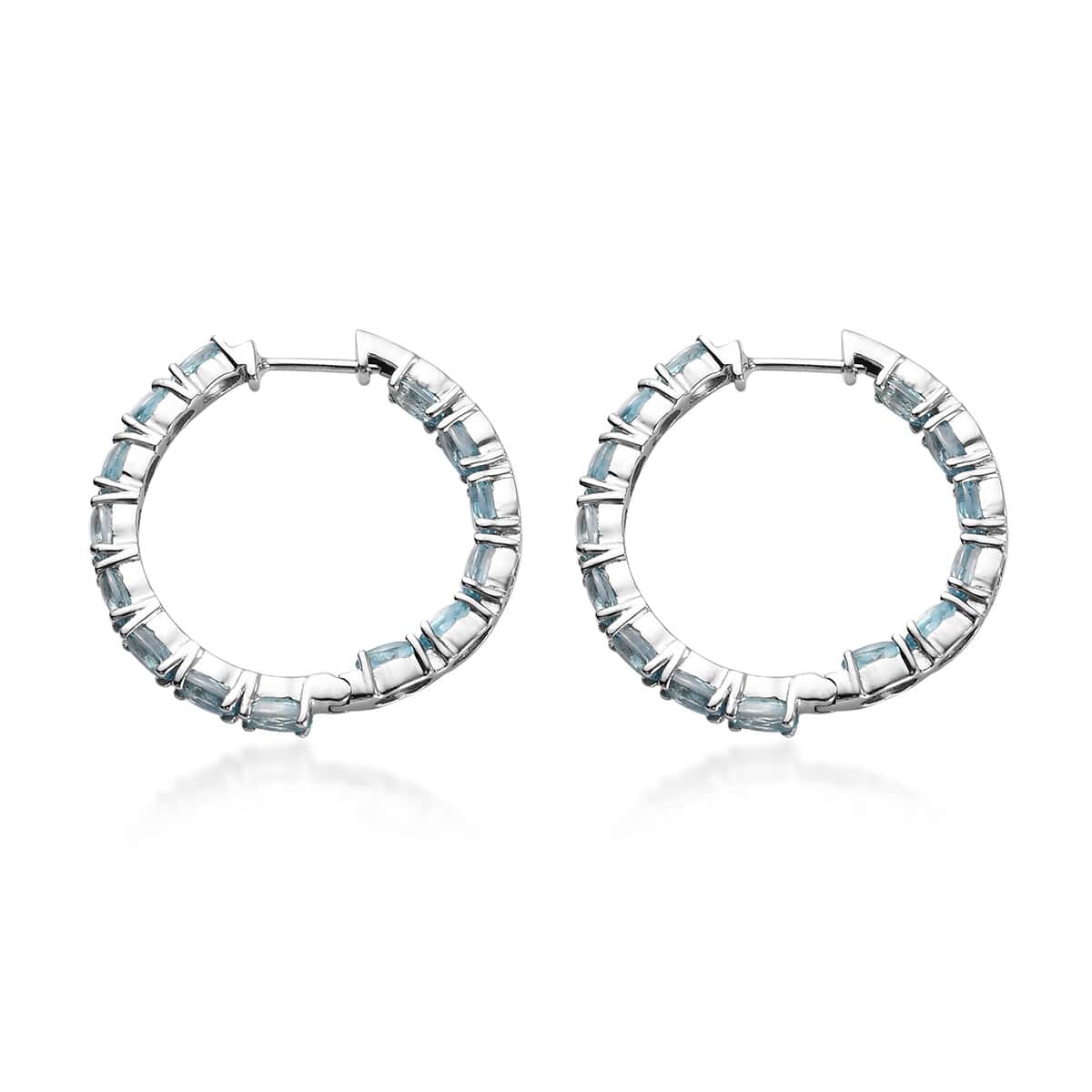 Cambodian Blue Zircon Inside Out Hoop Earrings in Platinum Over Sterling Silver 10.30 ctw image number 3
