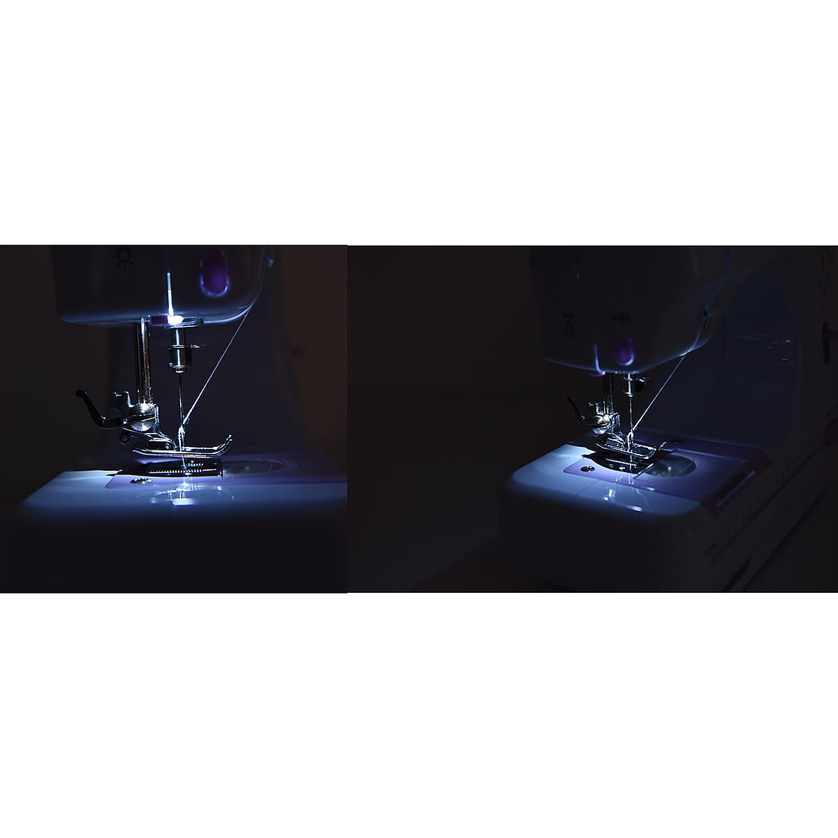 White and Purple 12-Needle Multi-function Sewing Machine with Two Speed Control (Battery 4xAA Not Included) image number 1