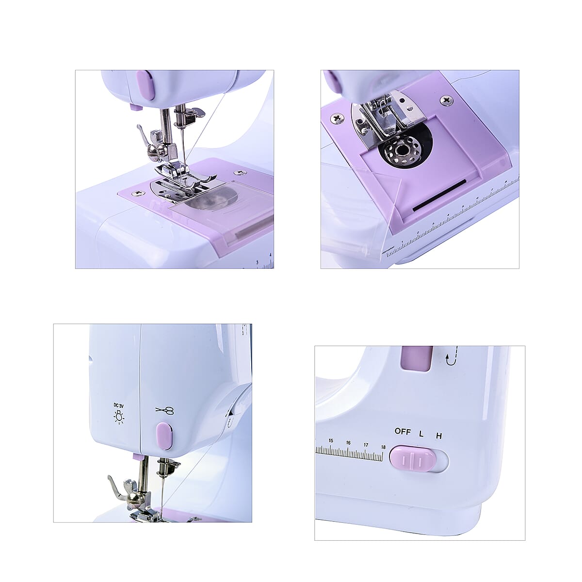 White and Purple 12-Needle Multi-function Sewing Machine with Two Speed Control (Battery 4xAA Not Included) image number 4