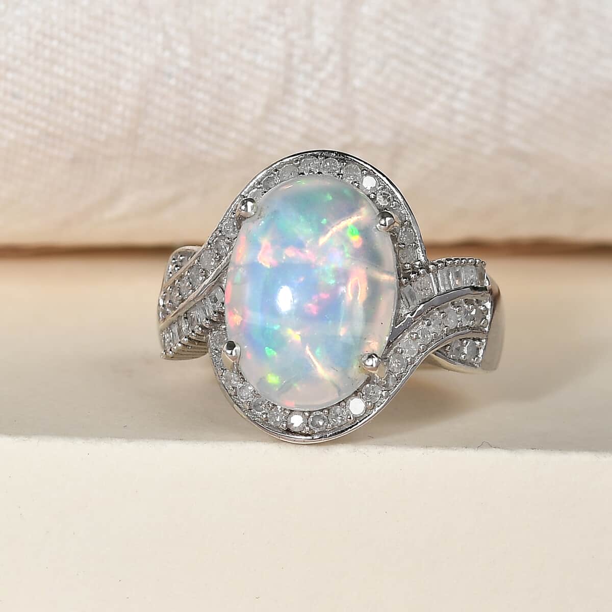 Premium Ethiopian Welo Opal and Diamond Ring in Platinum Over Sterling Silver 4.00 ctw image number 1