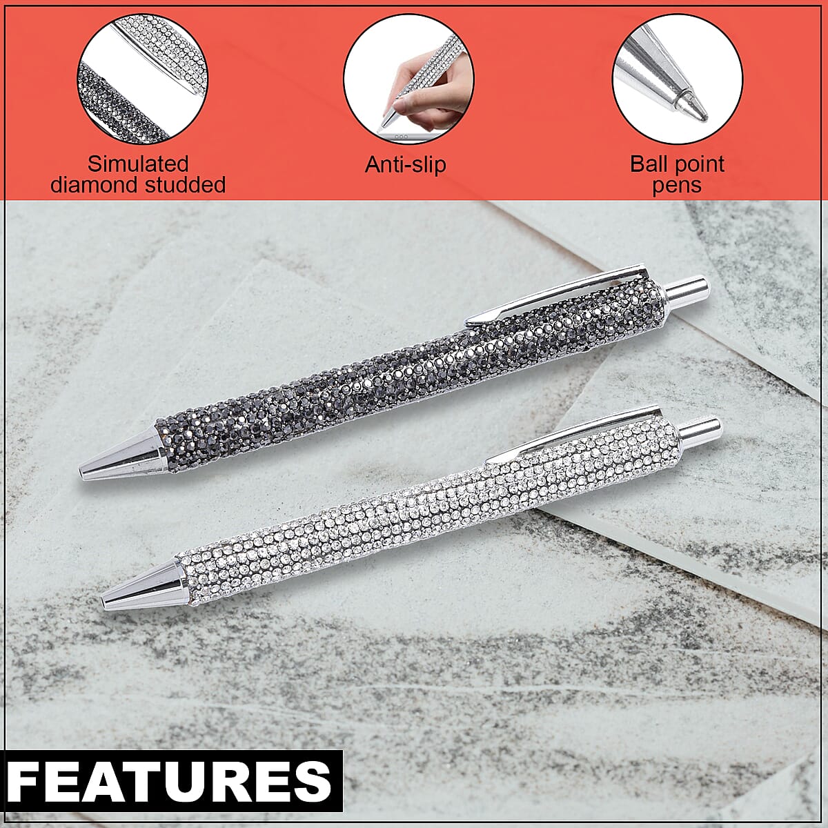 Set of 2 Black and White Simulated Diamond Pen with 2 Replacement Ink image number 2