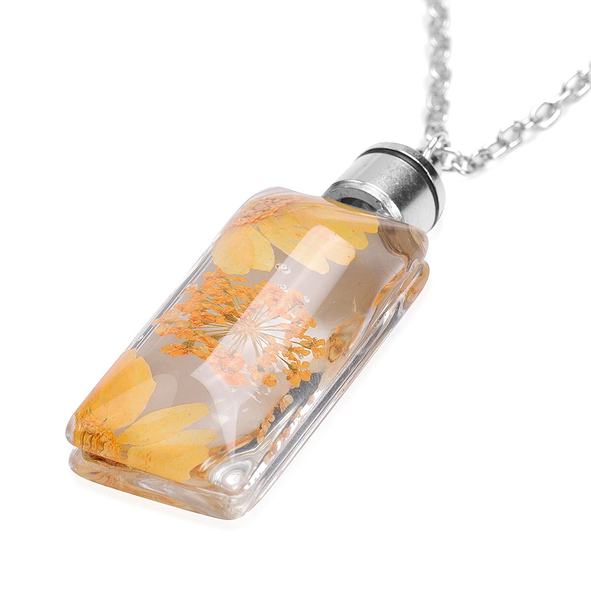 Set of 5 White Glass Rectangular LED Pendant Necklace 23.50 Inches in Stainless Steel