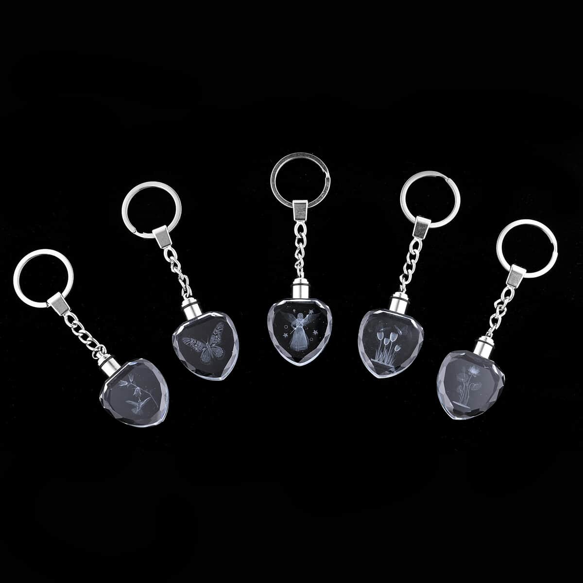 Set of 5 Crystal LED Heart Keychains (3xAG1 Battery included) image number 0