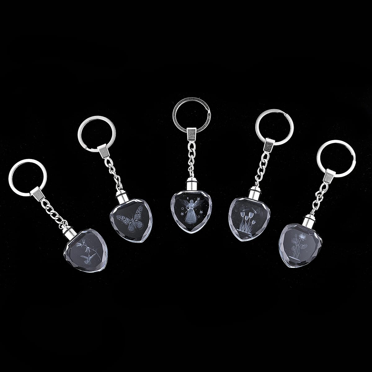 Set of 5 Crystal LED Heart Keychains (3xAG1 Battery included) image number 0