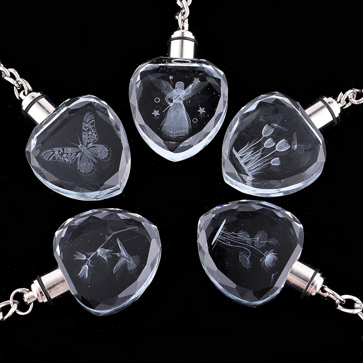 Set of 5 Crystal LED Heart Keychains (3xAG1 Battery included)