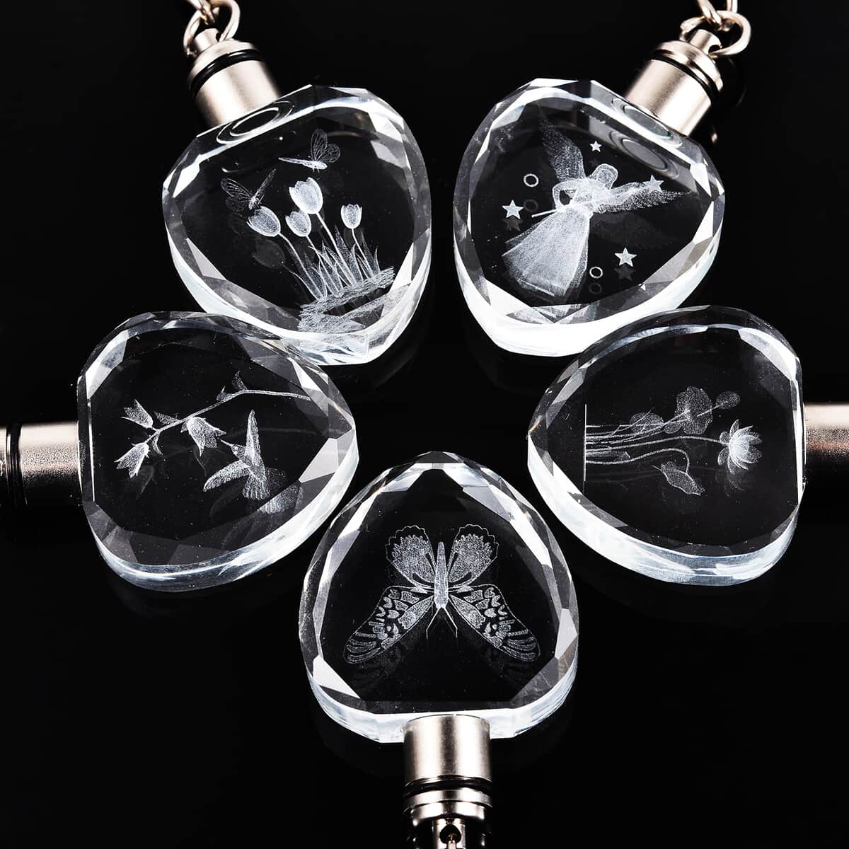 Set of 5 Crystal LED Heart Keychains (3xAG1 Battery included) image number 5