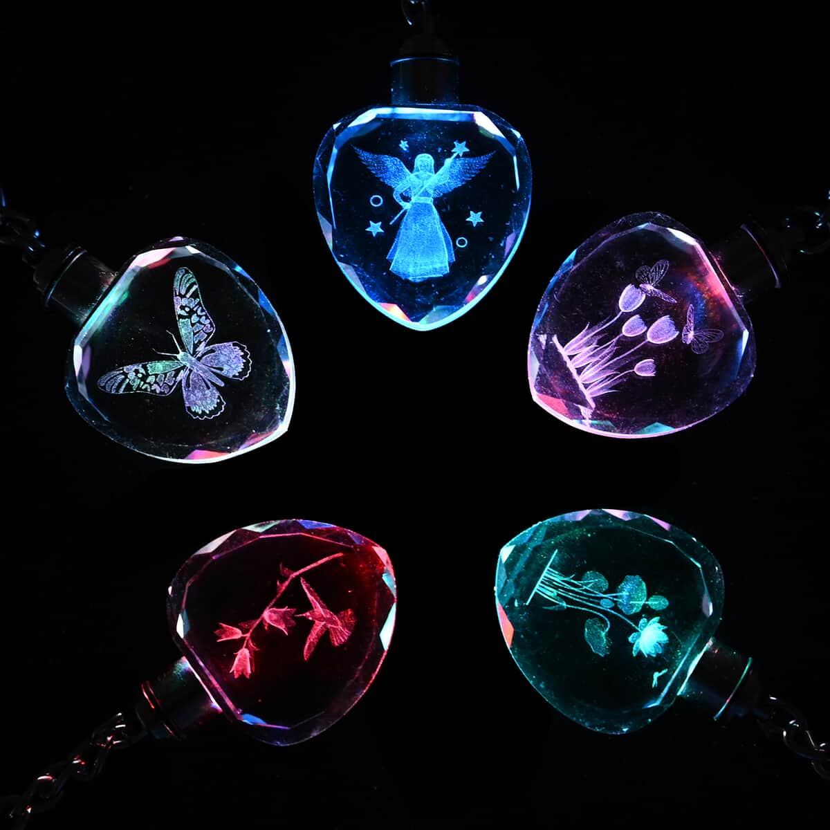 Set of 5 Crystal LED Heart Keychains (3xAG1 Battery included) image number 6