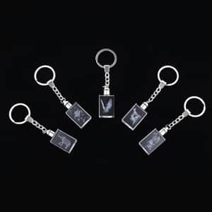 Set of 5 Crystal LED Rectangle Keychains (3xAG1 Battery included)