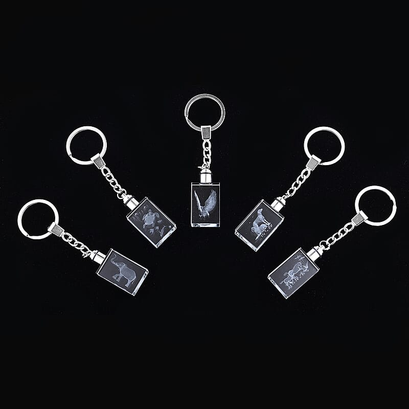 Set of 5 Crystal LED Rectangle Keychains (3xAG1 Battery included)