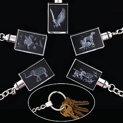 Set of 5 Crystal LED Rectangle Keychains (3xAG1 Battery included)