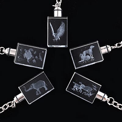 Set of 5 Crystal LED Rectangle Keychains (3xAG1 Battery included)
