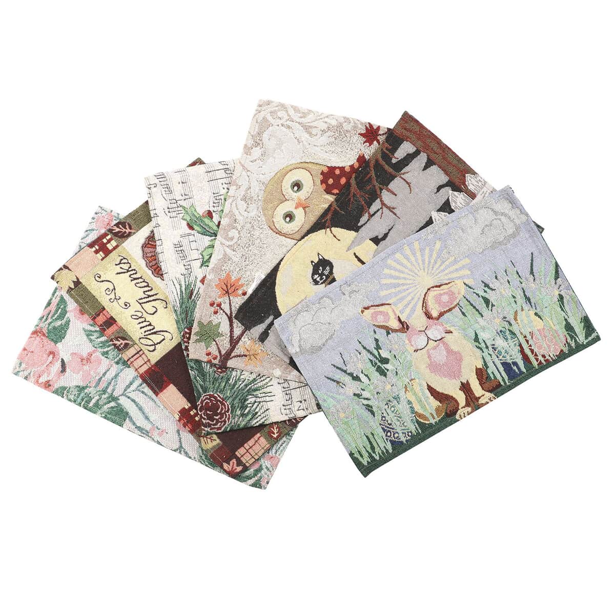 Set of 6 Animals Print Pattern 65% Cotton and 35% Polyester Jacquard Weave Pattern Table Placemats image number 0