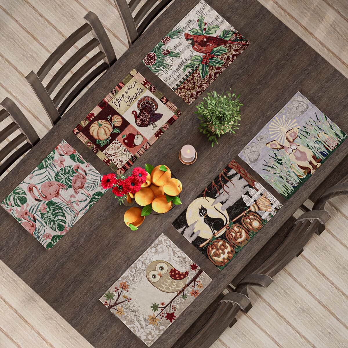 Set of 6 Animals Print Pattern 65% Cotton and 35% Polyester Jacquard Weave Pattern Table Placemats image number 1