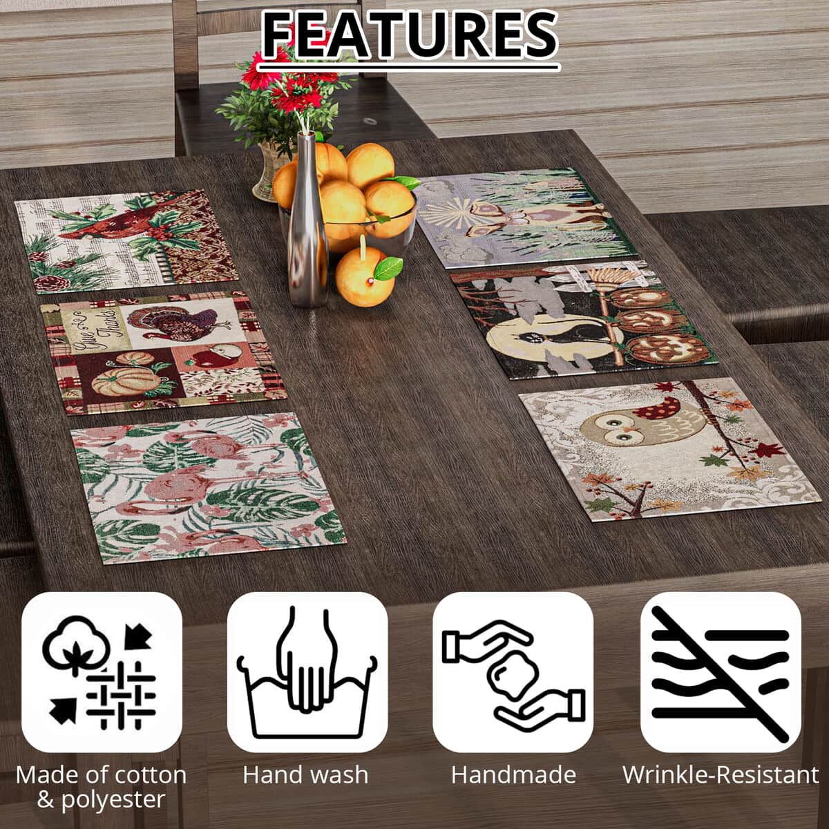 Set of 6 Animals Print Pattern 65% Cotton and 35% Polyester Jacquard Weave Pattern Table Placemats image number 2
