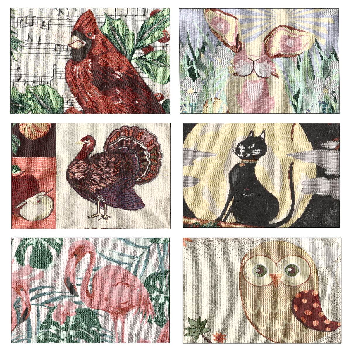 Set of 6 Animals Print Pattern 65% Cotton and 35% Polyester Jacquard Weave Pattern Table Placemats image number 5