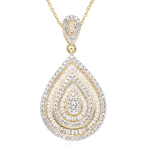 Natural Diamond 1.00 ctw Pear Shape Cocktail Pendant Necklace in Rhodium and Vermeil Yellow Gold Over Sterling Silver 18 Inches