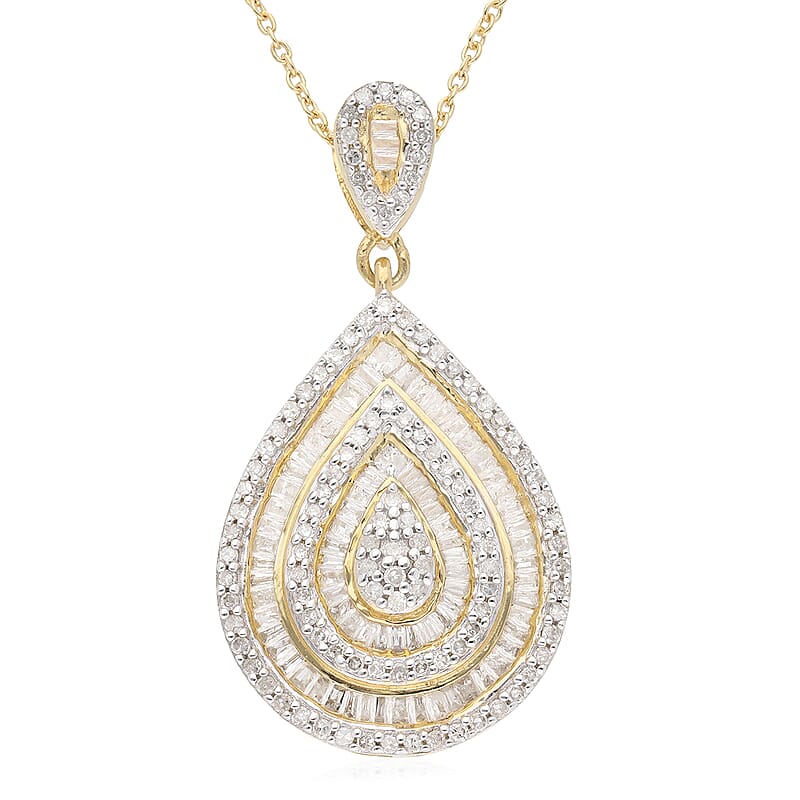 Natural Diamond 1.00 ctw Pear Shape Cocktail Pendant Necklace in Rhodium and Vermeil Yellow Gold Over Sterling Silver 18 Inches