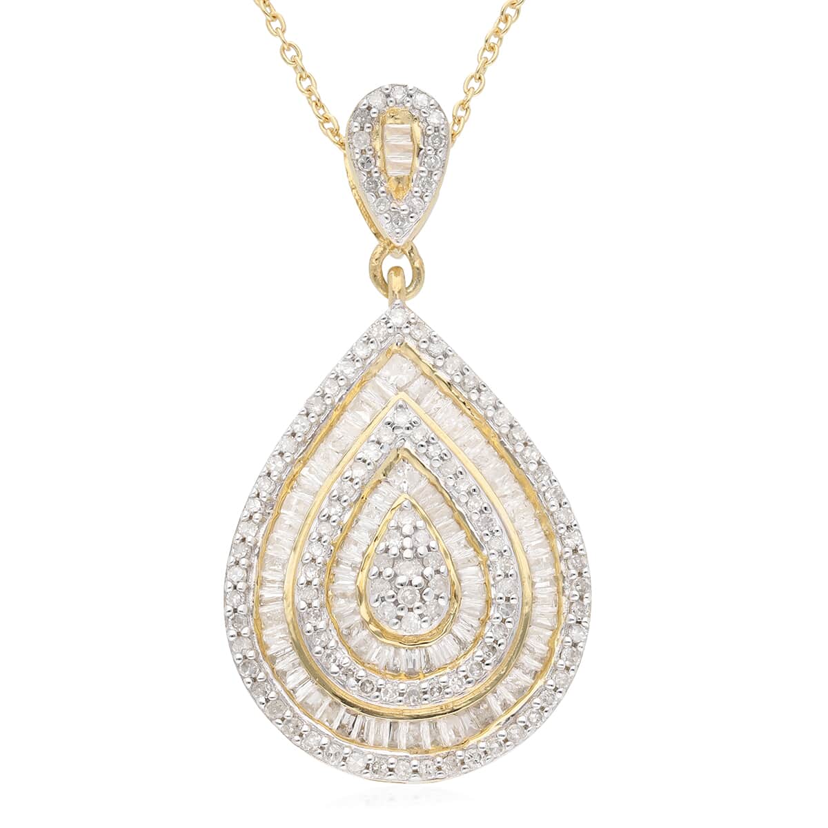 Natural Diamond Pear Shape Cocktail Pendant Necklace 18 Inches in Rhodium and Vermeil Yellow Gold Over Sterling Silver 1.00 ctw image number 0