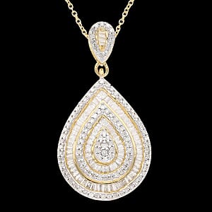 Natural Diamond 1.00 ctw Pear Shape Cocktail Pendant Necklace in Rhodium and Vermeil Yellow Gold Over Sterling Silver 18 Inches