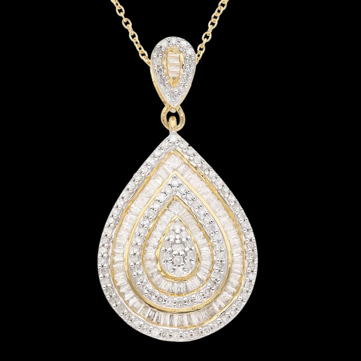 Natural Diamond Pear Shape Cocktail Pendant Necklace 18 Inches in Rhodium and Vermeil Yellow Gold Over Sterling Silver 1.00 ctw image number 1