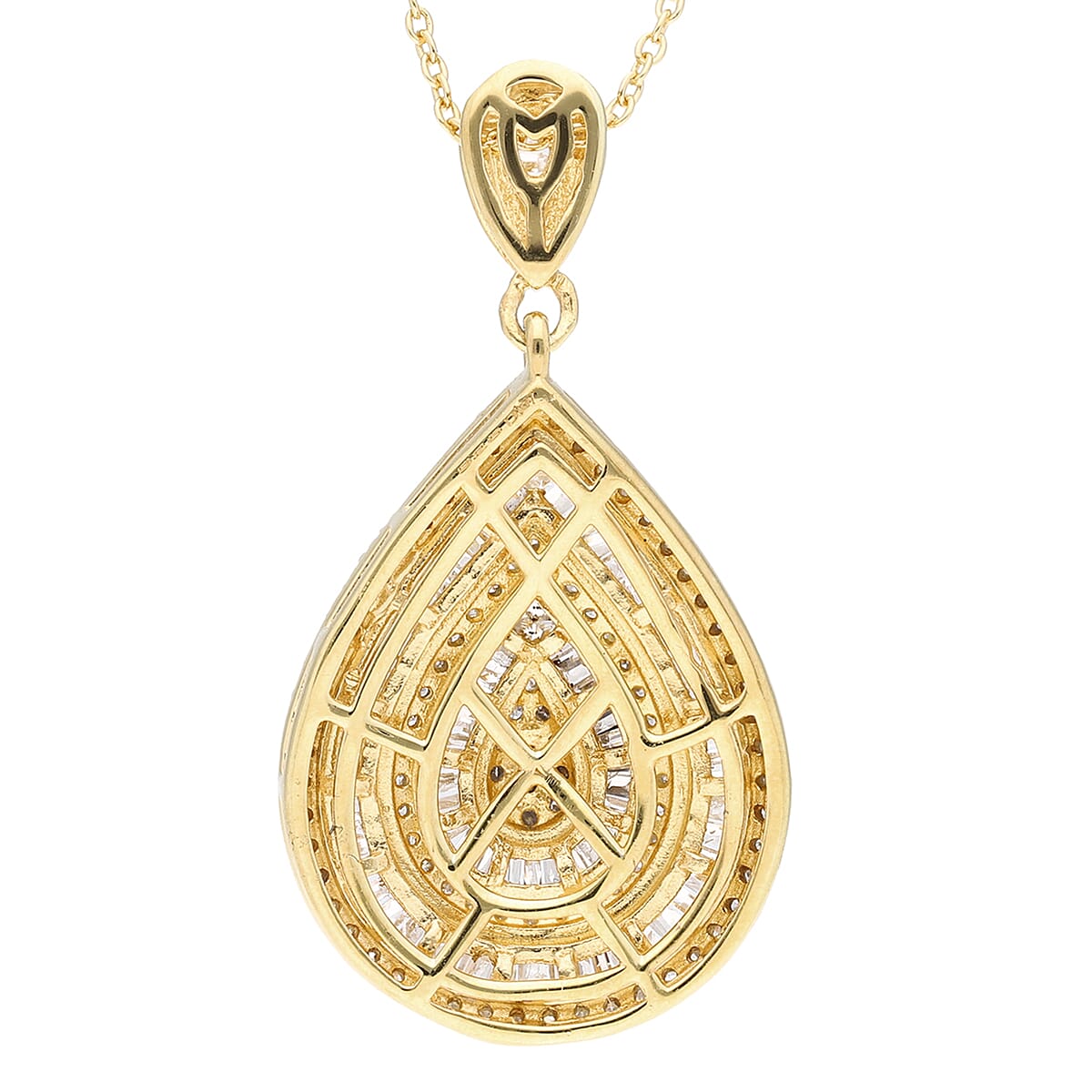 Natural Diamond 1.00 ctw Pear Shape Cocktail Pendant Necklace in Rhodium and Vermeil Yellow Gold Over Sterling Silver 18 Inches