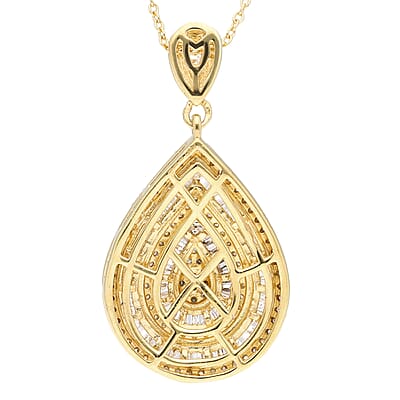 Natural Diamond 1.00 ctw Pear Shape Cocktail Pendant Necklace in Rhodium and Vermeil Yellow Gold Over Sterling Silver 18 Inches