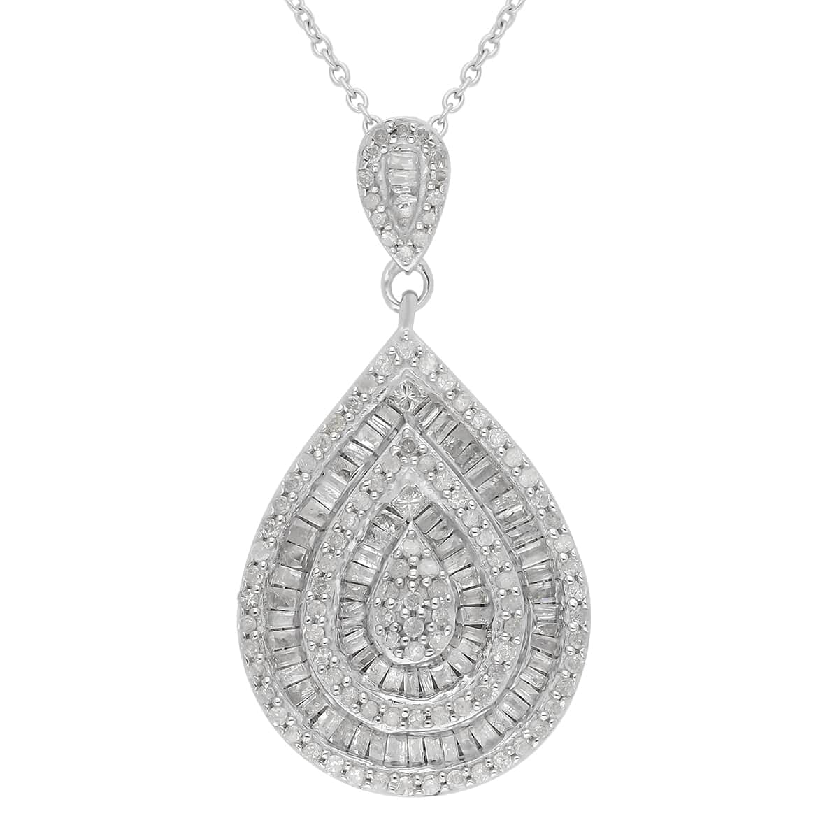 Diamond Pear Shape Cocktail Pendant Necklace 18 Inches in Platinum Over Sterling Silver 1.00 ctw image number 0