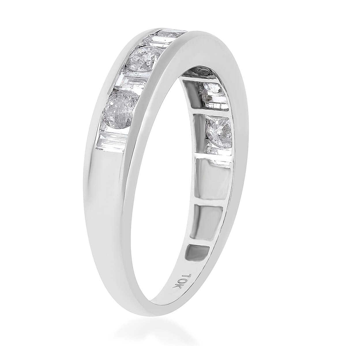 SGL Certified 10K White Gold G-H I3 Diamond Band Ring (Size 7.0) 1.00 ctw image number 3
