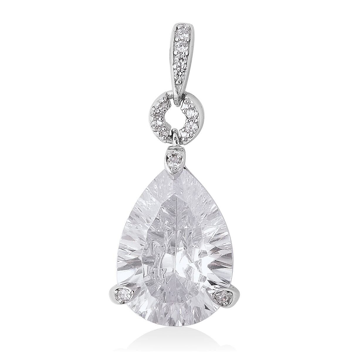 Lustro Stella Finest CZ Drop Pendant Necklace 18 Inches in Rhodium Over Sterling Silver 4.60 ctw