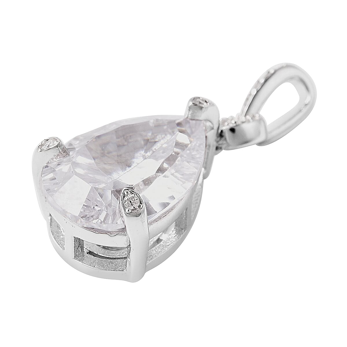 Lustro Stella Finest CZ Drop Pendant Necklace 18 Inches in Rhodium Over Sterling Silver 4.60 ctw