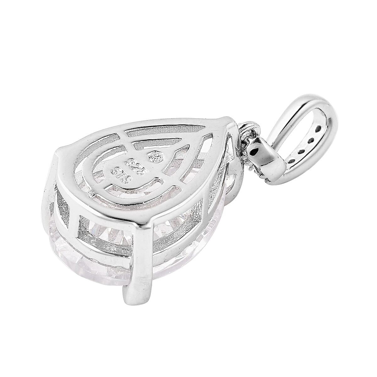 Lustro Stella Finest CZ Drop Pendant Necklace 18 Inches in Rhodium Over Sterling Silver 4.60 ctw