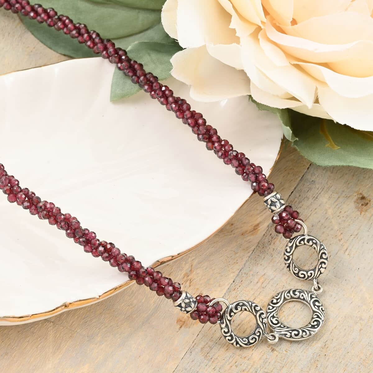 Bali Legacy Orissa Rhodolite Garnet Beaded 3 Row Necklace 22 Inches in Sterling Silver 120.00 ctw image number 1