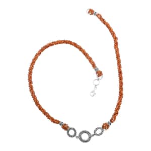 Bali Legacy Hessonite Garnet Beaded 3 Row Necklace 22 Inches in Sterling Silver 120.00 ctw