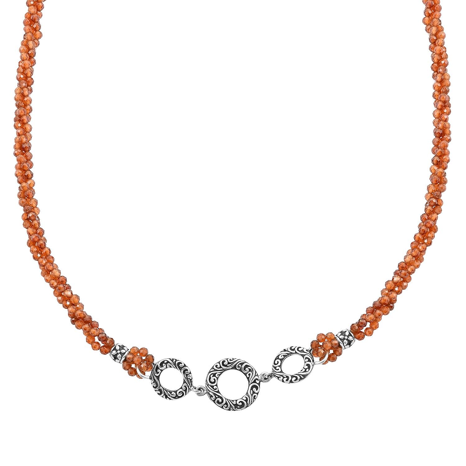 Bali Legacy Hessonite Garnet Beaded 3 Row Necklace 22 Inches in Sterling Silver 120.00 ctw