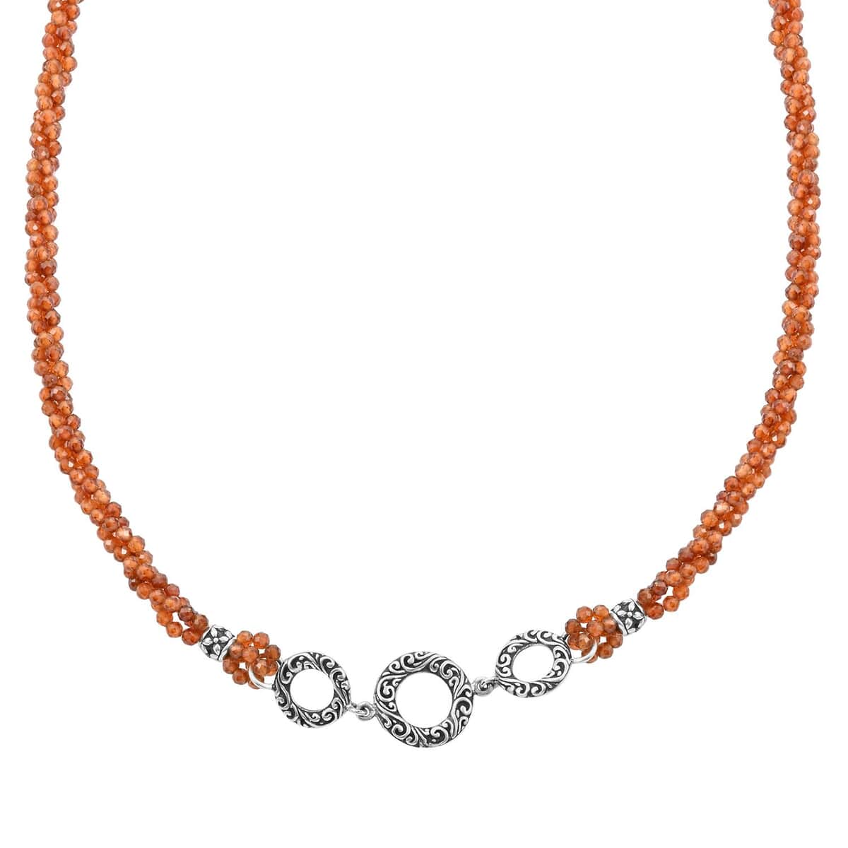 Bali Legacy Hessonite Garnet Beaded 3 Row Necklace 22 Inches in Sterling Silver 120.00 ctw image number 2