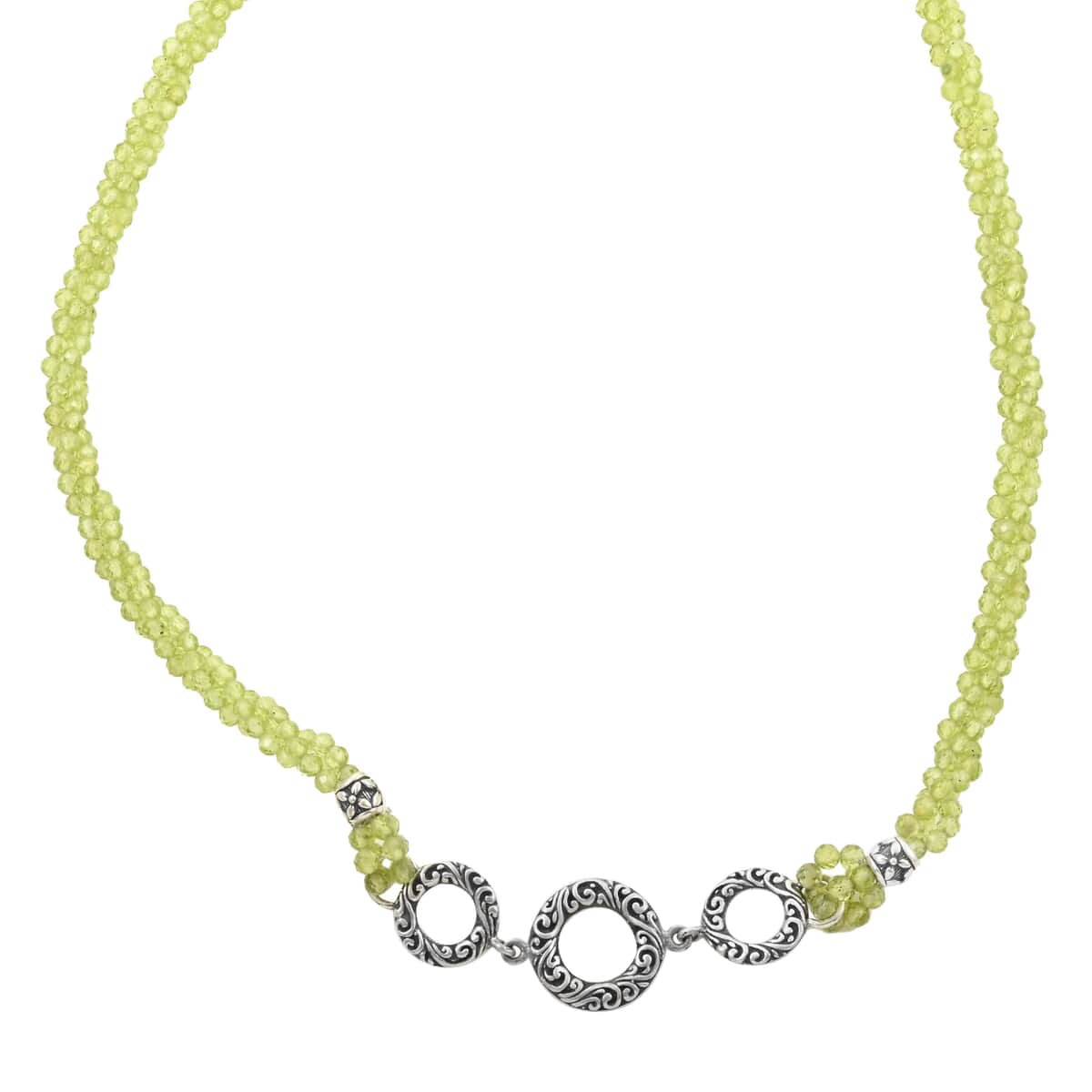 Bali Legacy Peridot Beaded 3 Row Necklace 22 Inches in Sterling Silver 120.00 ctw image number 2